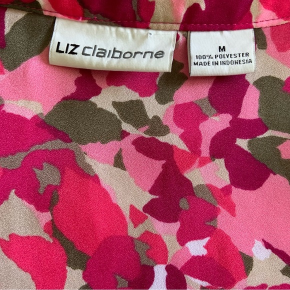 LIZ CLAIBORNE PINK PATTERNED BLOUSON STYLE BUTTONED SLEEVELESS SUMMER DRESS / M - Picture 3 of 6